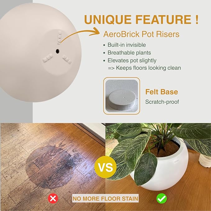 6.9" H x 19.7" D Round Bowl Fiberstone Planter for Succulent and Lotus with Drainage Hole, Smooth Finishes, Weather Resistant, Included 2 Extra Coco Mats (Kilim Beige, 17.9" Pot Opening)
