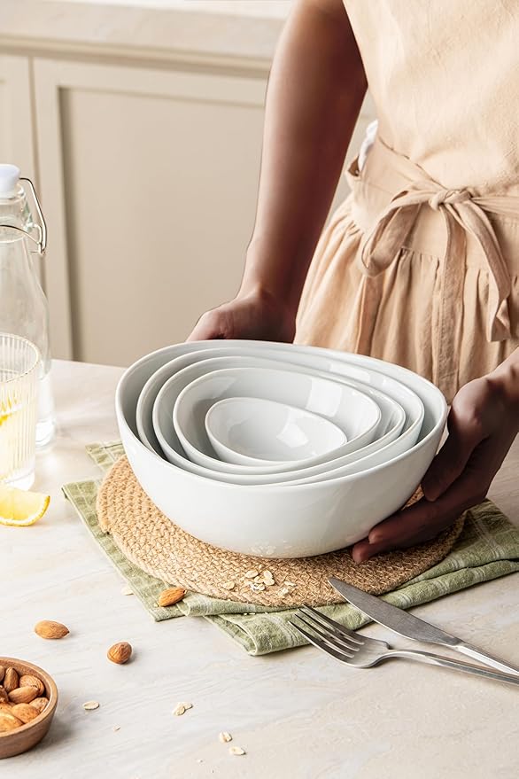 Small Porcelain Bowls, 11 OZ Ceramic Serving Bowls for Dessert, Set of 6 Plates for Condiment Ice Cream, Soup Sauce, Rice, Fruits, Portions Dish, Pure White (5 Inch(11 Ounce))