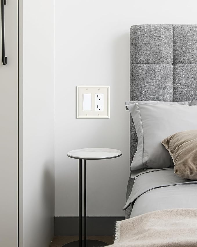 2-Pack Double Decorator Switch Covers Wall Plate, Zinc Alloy Light Almond Wall Plates for Electrical Outlets, Receptacle, GFCI Outlet, Dimmer Switch, Corrosion Resistant