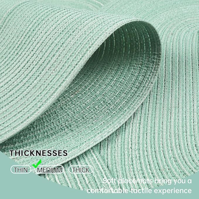 Noctiflorous Oval Braided Placemats Set of 4 Woven 12x18 Inch Non Slip Washable Heat Resistant Place Mats Round Tablemats for Dining Kitchen Party Daily Table Decor Dinner Mats (Mint Green, 4)