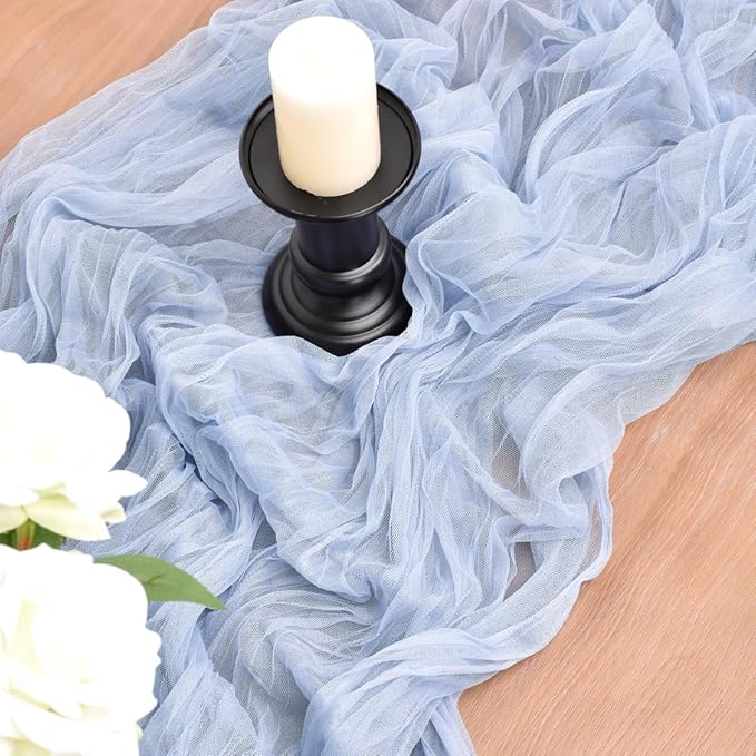 Joanlody Blue Cheesecloth Table Runner Fall Thanksgiving 10Ft Rustic Gauze Boho Cheese Cloth Table Runner for Wedding Bridal Baby Shower Decoration 6 Pack