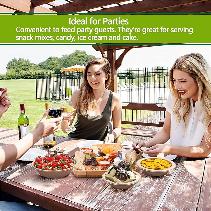 Homestockplus 16 Oz Disposable Paper Bowls - Heavy Duty Small Disposable Bowls - Made from Natural Bagasse for Cereal, Rice, French Fries - Convenient and Compostable [100/Pack]