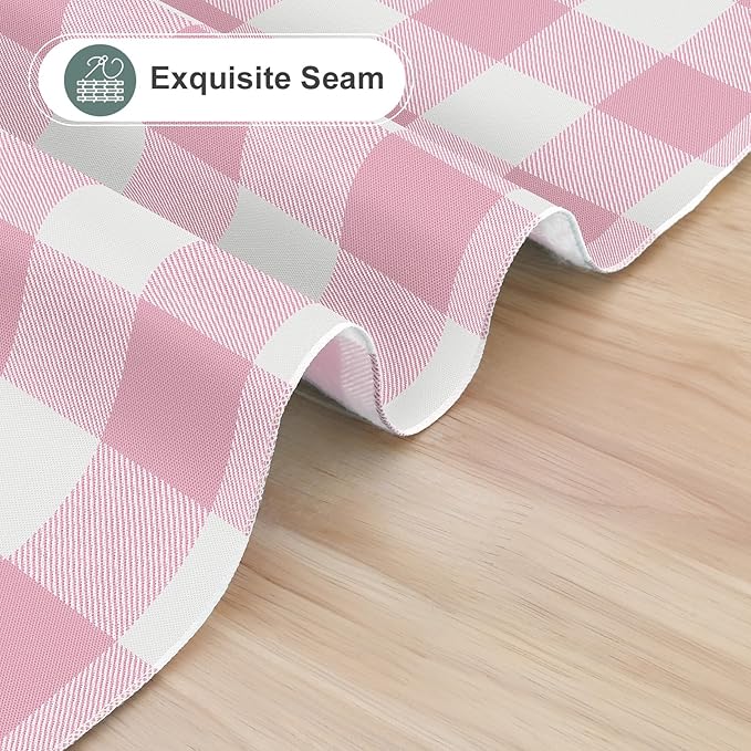 misaya Rectangle Waterproof Vinyl Table Cloth, Buffalo Flannel Backed Tablecloth, Wipeable Plastic Table Cover for Valentine's Day, Dinner, Kitchen, Outdoor (60" x 102", Pink and White)