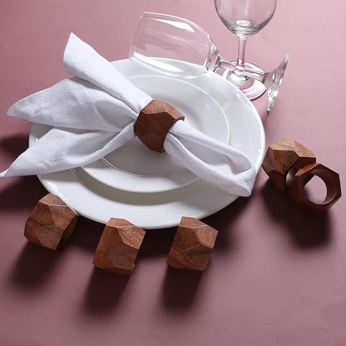 Handmade Wood Napkin Ring Set of 12 for Dining, Anniversary, Birthday, Christmas Napkin Ring for Home and Kitchen Décor Festive Party Gift Farmhouse for Table Decorations (Brown) - ALPHA Living HOME