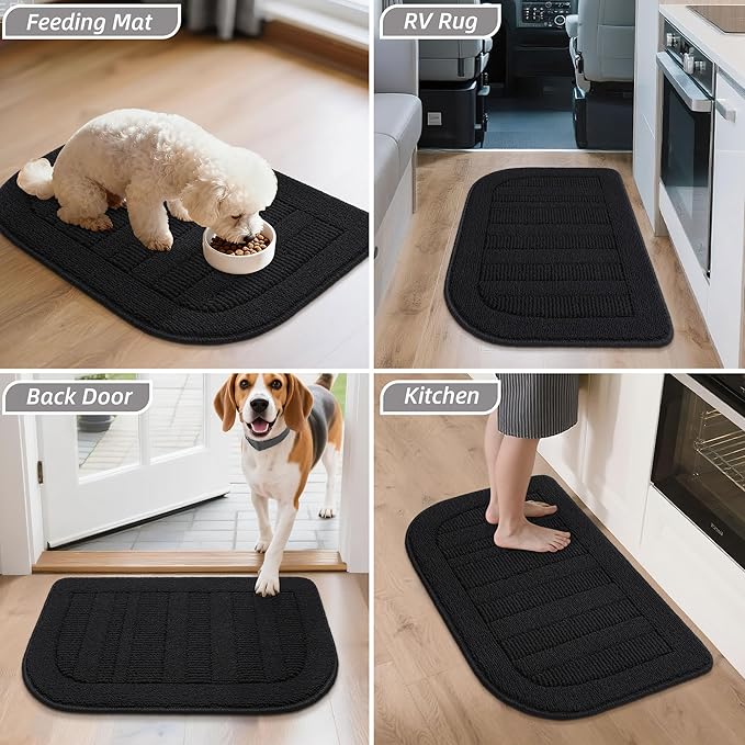 BEQHAUSE 24x40 Inch Kitchen Rug Mat Durable Kitchen Rugs Non-Slip Washable Absorbent Kitchen Mats for Floor Dirt-Resistant Semicircular Kitchen Mat (Black)