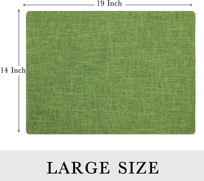 homing Cotton Linen Placemats Set of 4, Cloth Washable Farmhouse Dining Table Mats for Indoors & Outdoors, Easy to Clean, Grass Green, 13 x 19 Inch