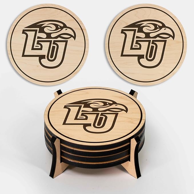 LazerEdge Liberty University Wooden Coaster Set - Maple Wood - Officially Licensed Product - 4-Pack