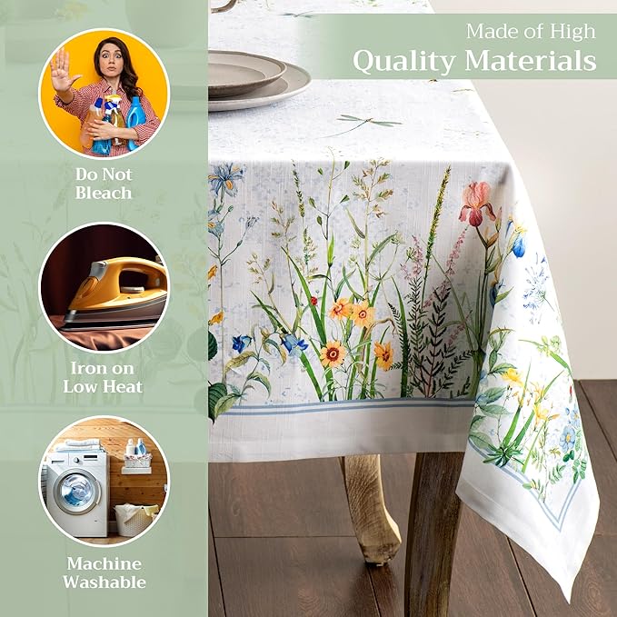 Maison d' Hermine Table Cloth Rectangle Table 100% Cotton 70 x 120 Inches Tablecloth Reusable Decorative for Dining Room Farmhouse Home Valentines Day Decorations Spring Summer - Fleurs De Mai