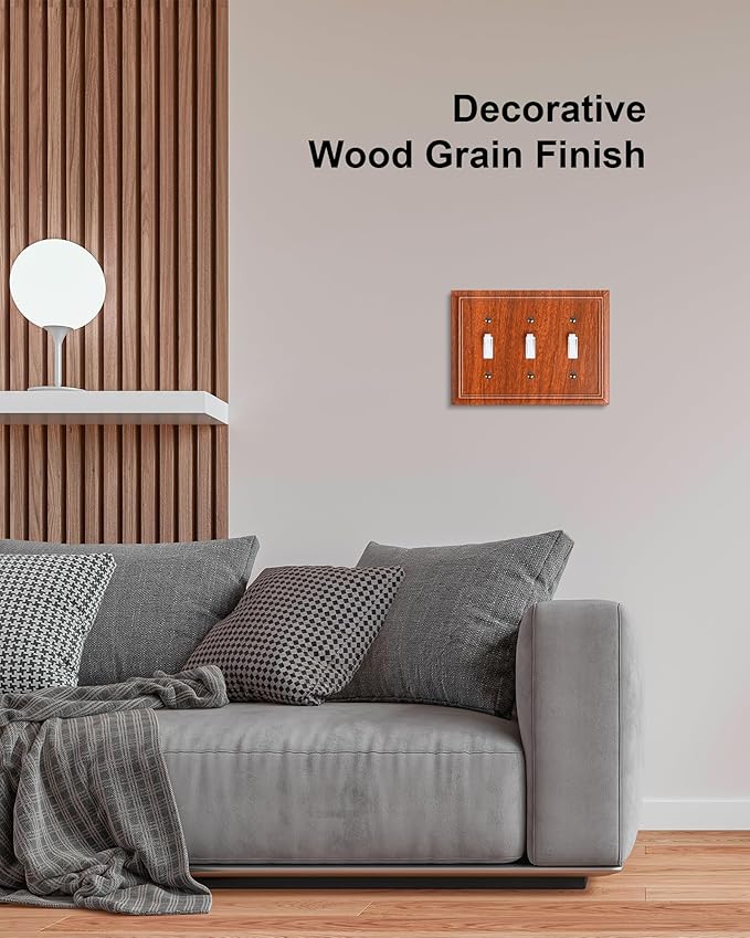 2-Pack Triple Toggle Light Switch Cover Plate, Durable Natural Bamboo Fiber Decorative Switch Plate Covers, Wood Grain 3 Gang Wall Plate, Corrosion Resistant