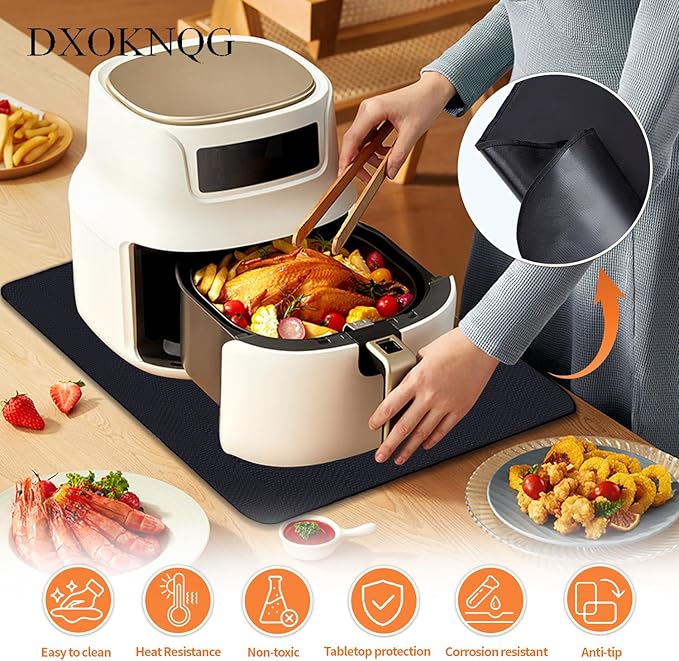 Heat Resistant Appliance Mat, Black, Non-Slip Kitchen Counter Protector, Large Size for Coffee Maker, Blender, Air Fryer (1, 16 * 24)