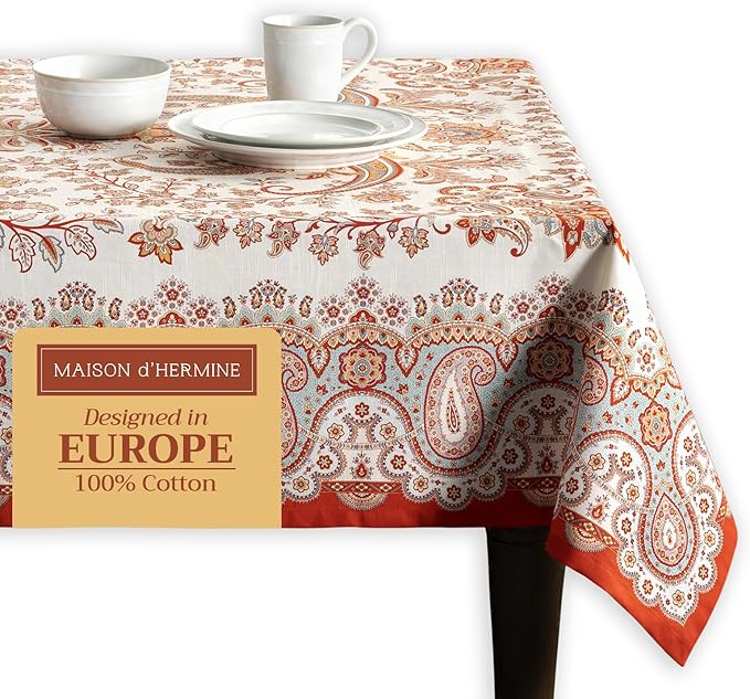 Maison d' Hermine Table Cloth Rectangle Table 100% Cotton 70 x 140 Inches Fall Tablecloth Reusable Everyday Use for Thanksgiving Christmas Decorations Dining Farmhouse Party (Cachemire)