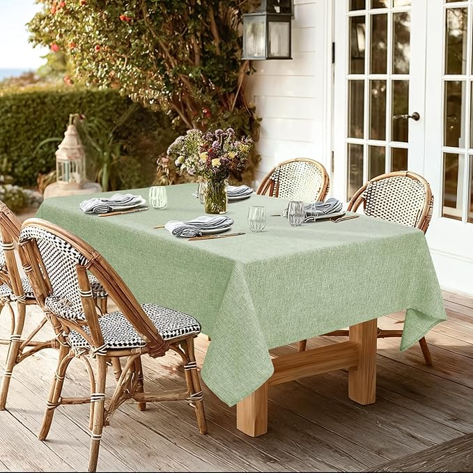 JIUZHEN Rectangle Table Cloth Faux Linen Farmhouse Tablecloth Wrinkle and Stain Resistant Decorative Fabric Table Cover for Kitchen, Dining Room, Parties and Camping, Sage Green, 54 x 120 Inch