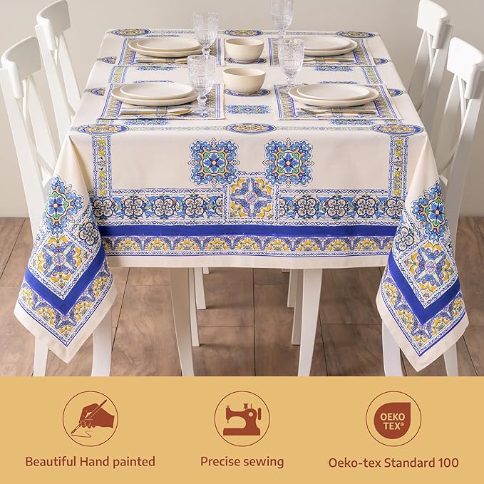 Maison d' Hermine Premium Table Cloth Square Table 100% Combed Cotton 70 x 70 Inches Tablecloth Reusable Decorative for Dining Room, Farmhouse, Home, Party, Festive & Wedding - Sciacca