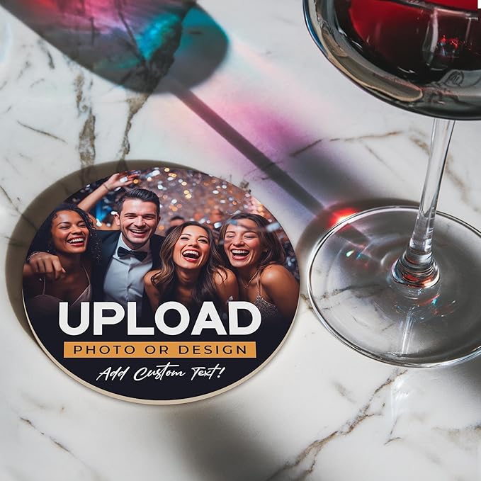 100-Pack, Personalized Drink Coasters, Custom Cardboard Coasters with Photo and Text, Design Your Own Coaster for Events, Parties, Bars and Unique Gifts, 3.95" Round