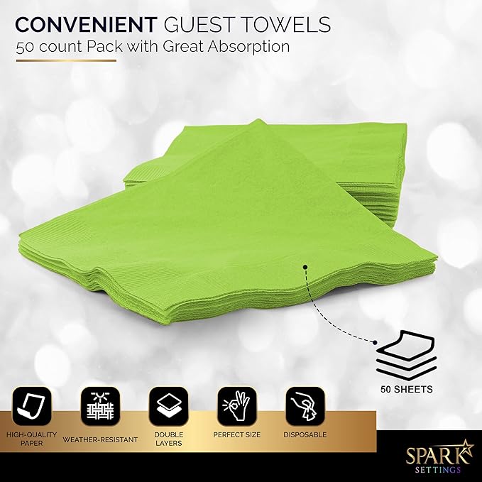 Big Party Pack 40 Count Kiwi Green Dinner Napkins Tableware- Ideal for Wedding, Party, Birthday, Dinner, Lunch, Cocktails. (7” x 7”)