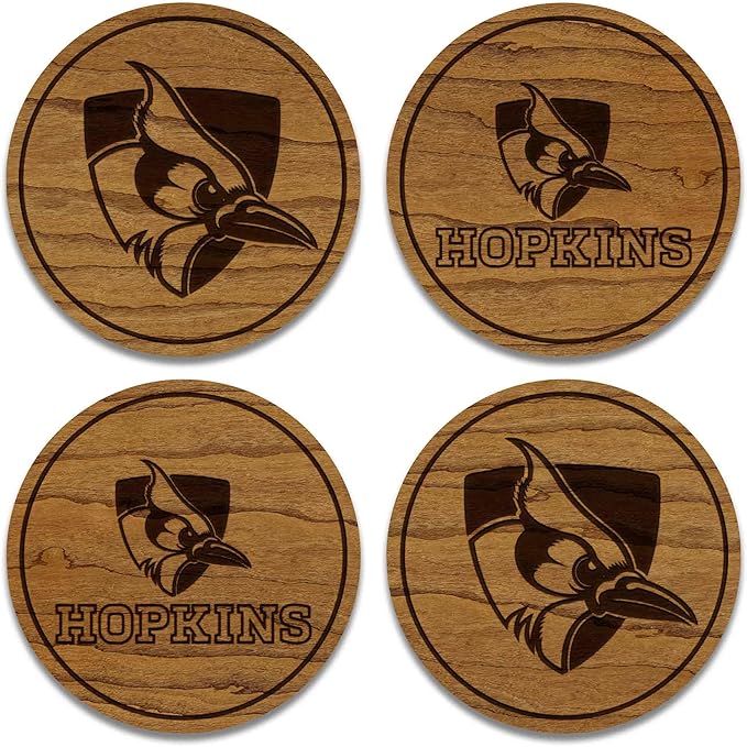 LazerEdge John Hopkins Blue Jays Wooden Coaster Set - Cherry Wood - Officially Licensed Product - 4-Pack