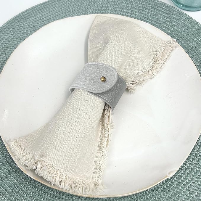 Luxury Leather Napkin Rings Set of 8, Silver, Morgan Faux Style, Modern Cuff Design for Wedding Party Decorations, Kitchen, Holiday Table,Rust Proof,Hotel, Home, Table Accessories, Dining