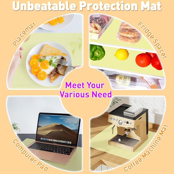 Silicone Placemat Set of 4,Heat Resistant Non-Slip Silicone Mat for Dining Table and Kitchen,Waterproof Wipeable Easy Clean Upgrade Table Mat 15.8"x11.8" Ultra-thin Semi-Transparent (Yellow)