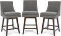 CHITA Counter Height Swivel Bar Stools Set of 3, FSC Certified Upholstered Fabric Barstool Chairs with Back, 26.8" H Seat Height, Fabric in Fog