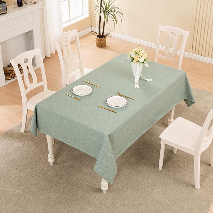 BALCONY & FALCON Rectangle Tablecloth Washable Wrinkle Resistant and Water Proof Table Cloth Decorative Linen Fabric Tablecloths for Dining Parties Kitchen Wedding Outdoor Use (Celadon Green, 55x95)