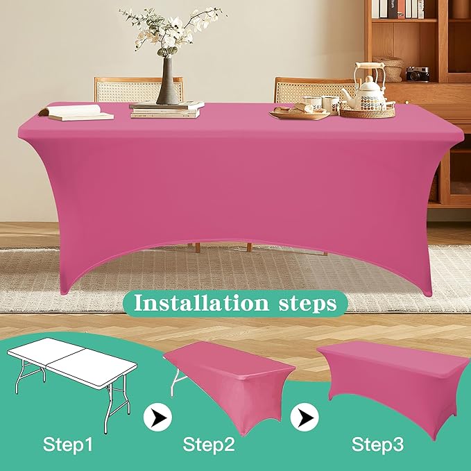 4FT Table Cloth for Rectangular Fitted Events Stretch Purplish Red Table Covers Washable Spandex Tablecloth Protector for Party, Wedding, Cocktail, Banquet, Festival