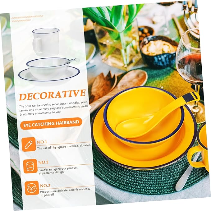ERINGOGO Dinnerware Yellow Asian Style Rice Soup Bowls Plates Lightweight Tableware for Indoor Outdoor Use Easy to Clean and Portable