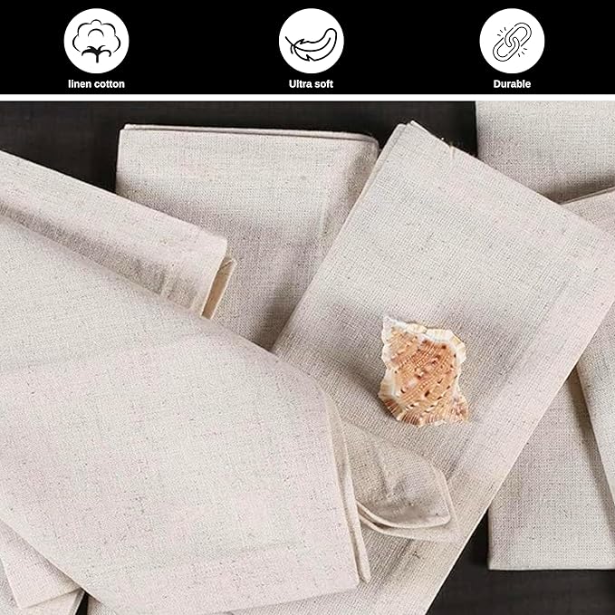 Bedding Craft Linen Flax Cotton Cloth Napkins 18x18 Set of 72 – Natural with 1" Fold & Mitered Corners – Machine Washable Reusable Fabric Napkins for Weddings, Events, Parties & Dining (6 Dozen)
