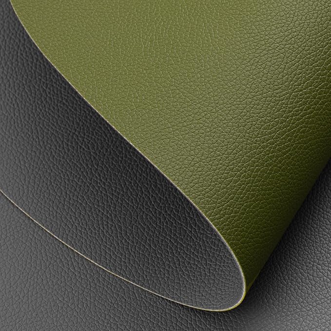 Myir JUN Round Placemats Set of 6 Faux Leather Place Mats and Coasters 15 inch Round Table Mats Dual Sided Non-Slip Stain Resistant Placemats (Gray & Green, Set of 6)