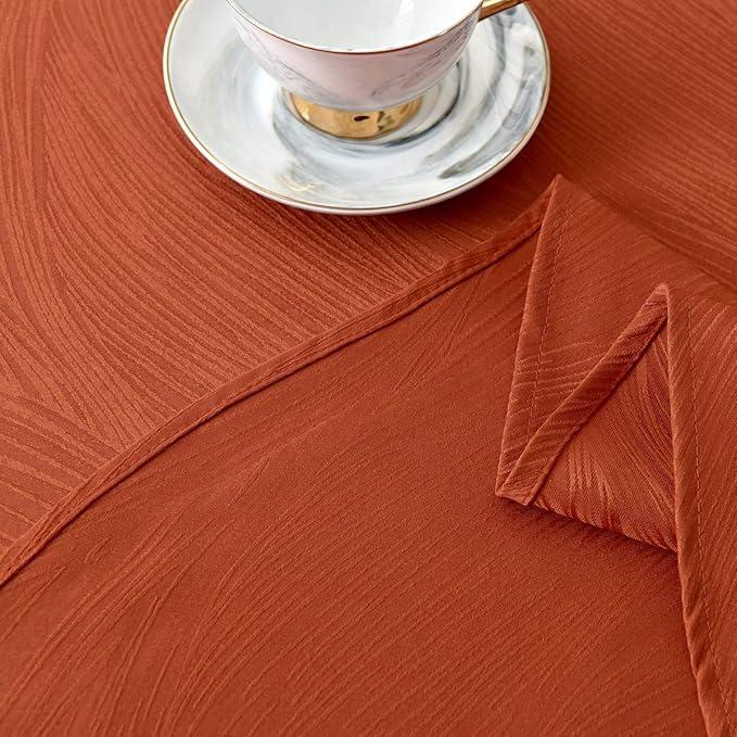 maxmill Round Jacquard Tablecloths Swirl Design Spillproof Wrinkle Free Heavy Weight Soft Table Cloth for Circular Table Cover Fall Harvest Thanksgiving Parties Holiday Dinner, Round 90 Inch Rust