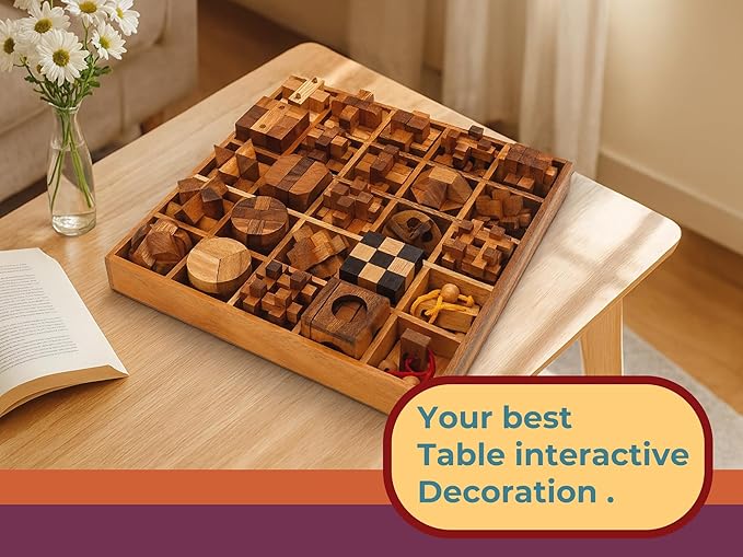 BSIRI 25 in 1 Wooden Brain Teaser Puzzles for Adults and Teens or Kids Interlocking 3D Mini Wood Mind Games Hand and Mind Puzzle Teasers Assembly & Disentanglement Set Toys Coffee Table Games Gift