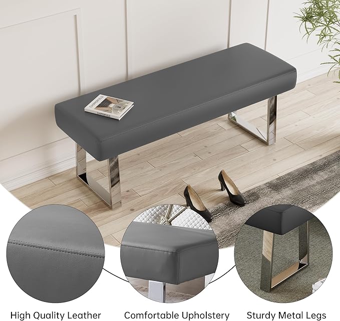 JIEXI Bedroom Bench Bed end upholstered Bench Indoor Corner Small Bench, with Metal Legs,for Kitchen entryway Dining Room and Living Room Window, Plant Bench, Footstool