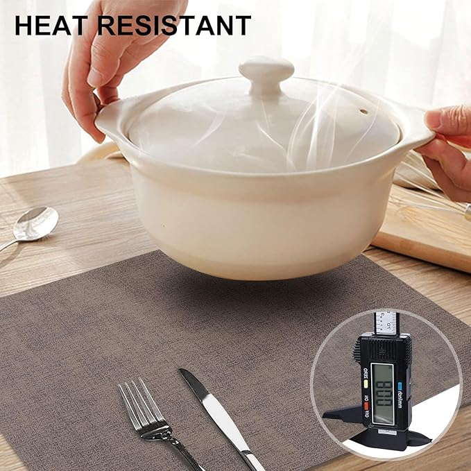homing Faux Leather Heat Resistant Placemats 8 Packs, Waterproof Wipeable Dining PU Place Mats for Indoor & Outdoor, Easy to Clean, Brown