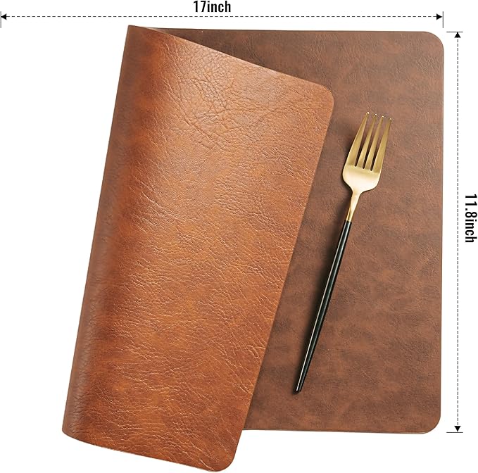 DOLOPL Thanksgiving Placemats Set of 12 Reversible Dual-Color Table Placemats – Heat Resistant Wipeable & Washable Place Mats, Luxury Faux Leather Table Mats for Table Decor(Reddish Brown & Brown)