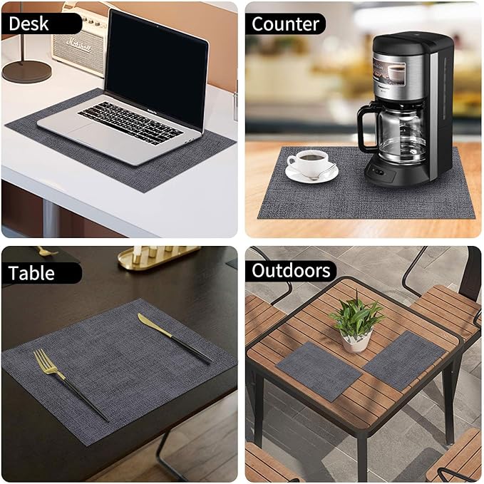 homing Faux Leather Heat Resistant Placemats 4 Packs, Waterproof Wipeable Dining PU Place Mats for Indoor & Outdoor, Easy to Clean, Charcoal
