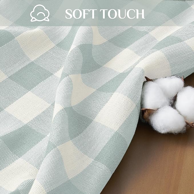 Softalker Checkered Tablecloth Rectangle, Outdoor Linen Cotton Gingham Table Cloth with Tassel, Heavy Duty Wrinkle Free Buffalo Plaid Table Cover for Kitchen Dining Home Party - 55 x 84 Inch, Aqua