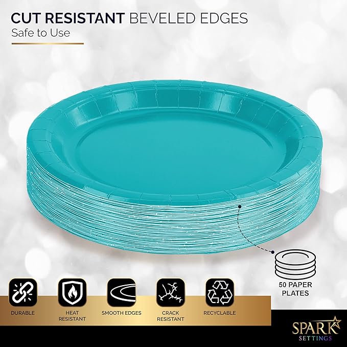 Disposable Paper Plates Blue, 7 Inch Paper Dessert Plates, Strong and Sturdy Disposable Plate for Party, Dinner, Holiday, Picnic, or Travel Party Plate, Pack of 50