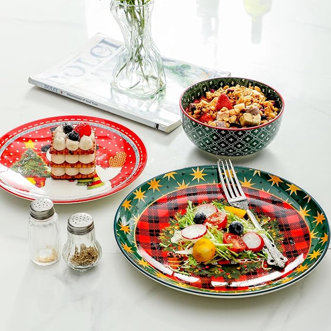 glowworm Christmas Dinner Plates, 10.5 Inch Ceramic Dinner Plates Set of 6, Salad Plates Set for Kitchen, Restaurant, Christmas Gift, Microwave, Oven & Dishwasher Safe