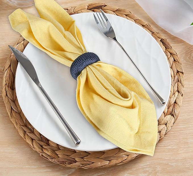ALPHA Living HOME Woven Farmhouse Napkin Rings Set of 12 - Premium Decorative Napkin Rings Party Table Decor for Chic Tabletop & Dining, French Style, Gifting (Blue)