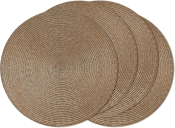 AHHFSMEI Round Braided Placemats 15 Inch Round Table Mats for Dining Tables Natural Woven Heat Resistant Place mats Set of 4 (Brown,4)