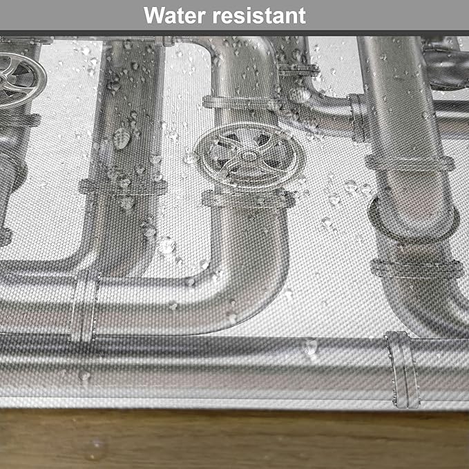 Ambesonne Industrial Place Mats Set of 4, Maze of Pipelines Faucets and Valve Gasoline Engineering Themed Print, Washable Fabric Placemats for Dining Table, Standard Size, Grey White