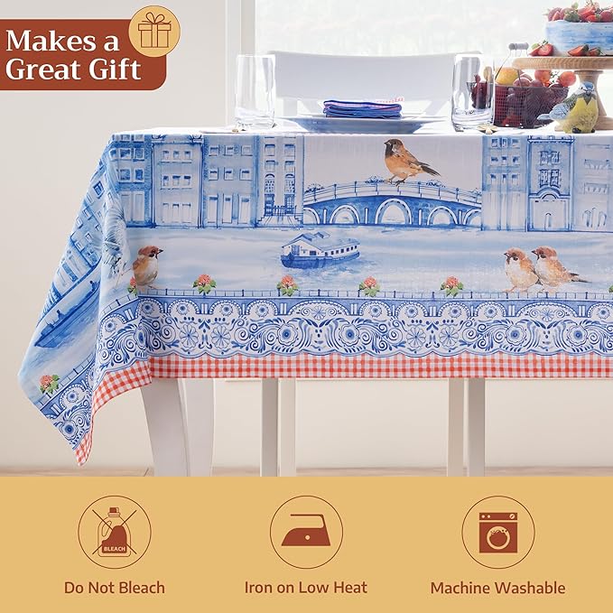 Maison d' Hermine Table Cloth Rectangle Table 100% Cotton 70 x 140 Inches Tablecloth Reusable Decorative for Dining Room Farmhouse Home Valentines Day Decorations Spring Summer - Amsterdam Canals