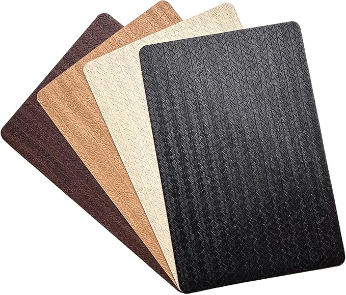 PIGCHCY Waterproof PVC Place Mats Set of 6, Non-Slip Faux Leather Placemats Rattan Pattern Surface Table Mats for Wedding/Birthday Party/Kitchen (18"x12", Black)