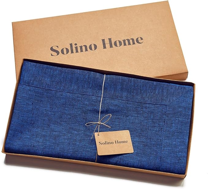 Solino Home Linen Tablecloth 60 x 120 Inch - 100% Pure Linen Royal Blue Table Cloth for Rectangular Tables - Athena, Machine Washable Cloth Tablecloth