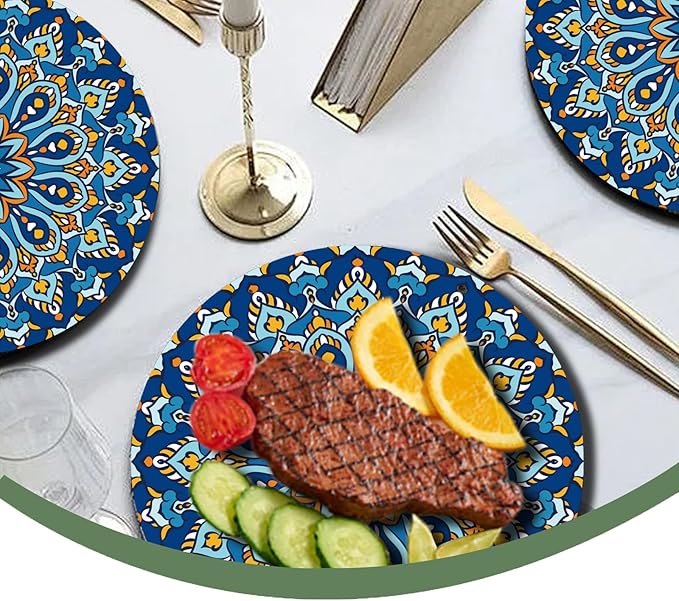 ZULYSTO 100 Count Boho Paper Plates (50×7"+ 50×9") – Disposable Plates for Party, Retro Bohemian Style Dessert Dinner Plate Set for Daily Use, Holiday, Wedding, Events