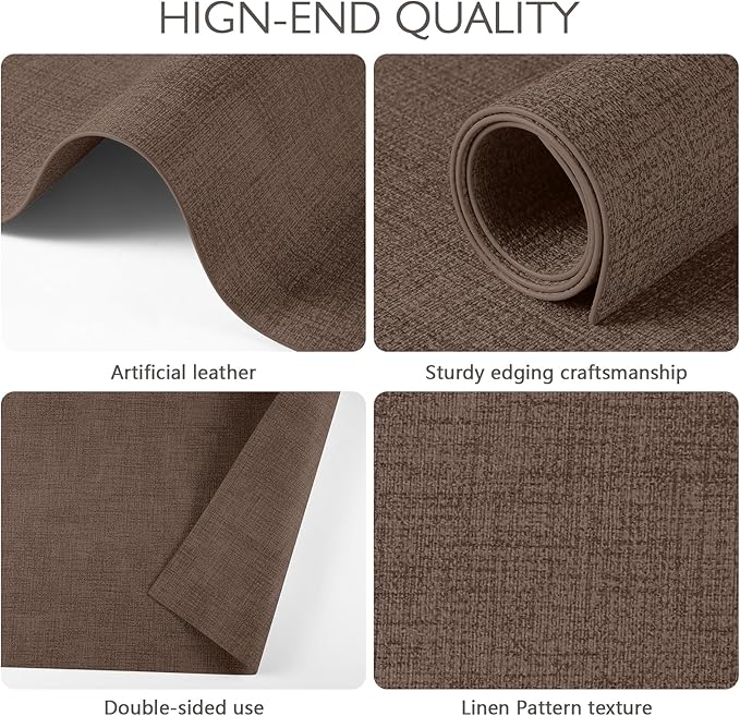 Faux Leather Placemats Set of 8 Washable PU Table mats for Kitchen Table - Heat Resistant, Waterproof, Easy Clean, Anti Slip 11.8" x 17" (Dark Brown-8 Pack)