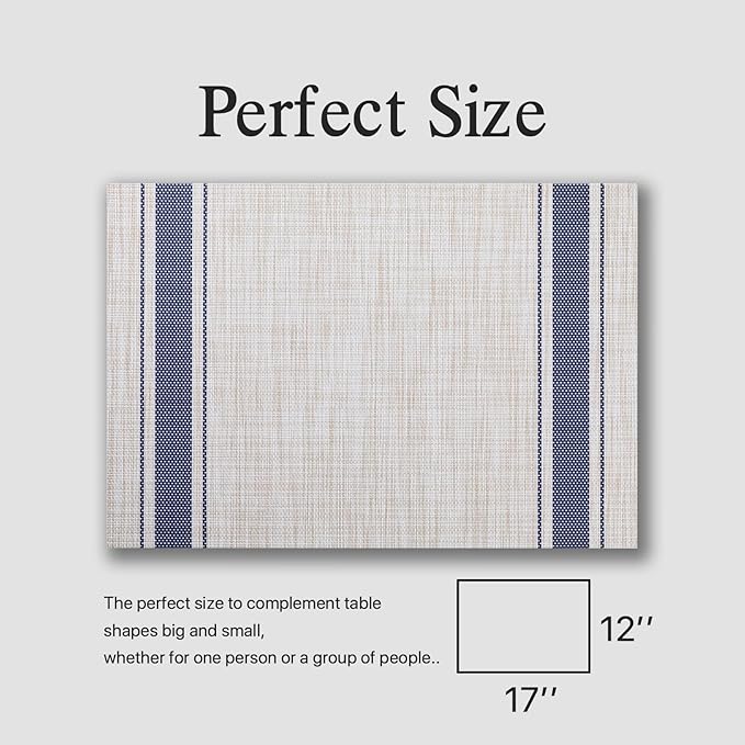 Placemats Set of 8 - Easy Clean Woven Vinyl Placemats for Dining Table, Indoor/Outdoor Place Mats, Washable PVC Table Mats（Blue Skyline）