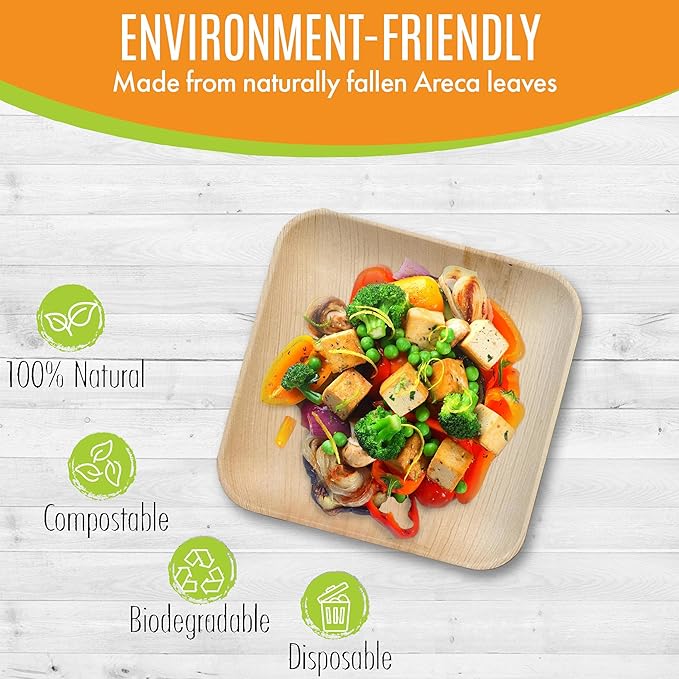 Raj Palm Leaf Plates 7" (300 Pack) Bulk Bamboo plates Disposable, Decorative Compostable Tableware for wedding, Lunch, Dinner, Birthday, Camping, Outdoor BBQ, Picnic