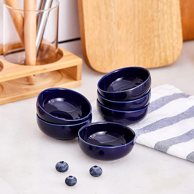 Ceramic Pinch Bowls,2.7 oz Mini Prep Dip Bowl Set,Small Dipping Salsa Charcuterie Soy Sauce Side Dish for Sushi,Set of 6(Blue)
