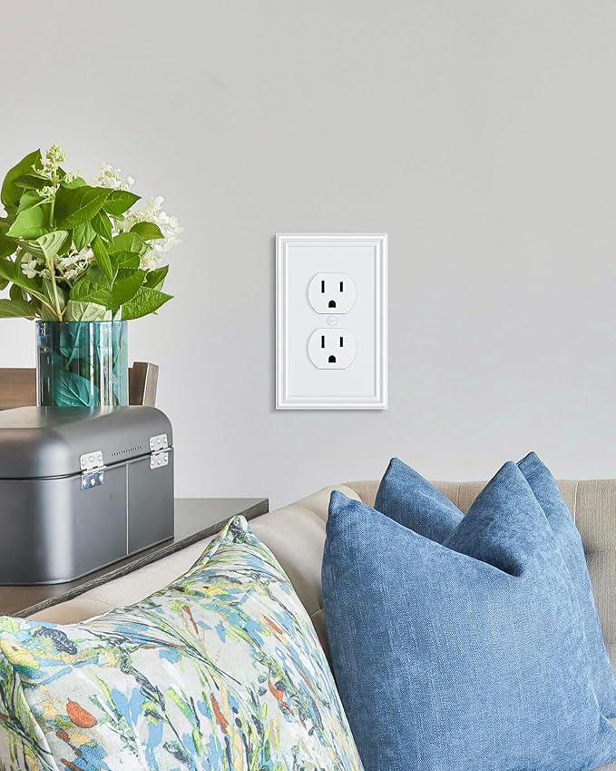 2-Pack Single Duplex Outlet Cover Plate, Decorative White Switch Plates and Outlet Covers, Metal Wall Plates for Electrical Outlets, 1 Gang Receptacle Cover, Corrosion Resistant