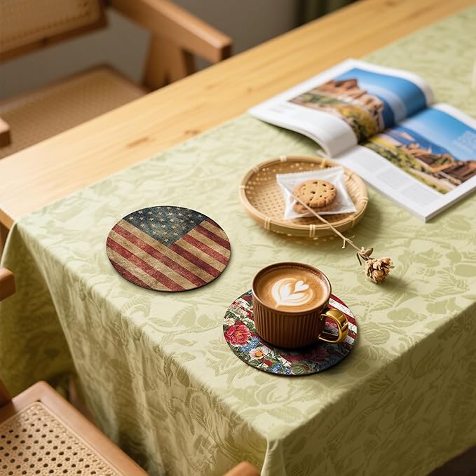 America Coasters Leather Round Drink Coasters 6 Pcs Set with Holderor for Cup Drink Coffee Table Bar Home Decor